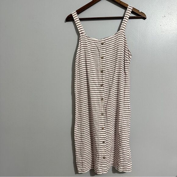 Artisan NY Dress 100% Linen Knee Length Faux Button Stripe Red White size XS - Picture 1 of 7